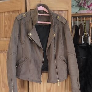 Jou Jou Taupe Suede Jacket with Gold Details